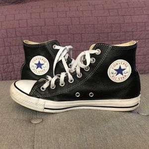 Black leather Chuck Taylor’s